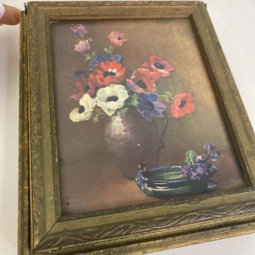 Vintage Wood Vanity Dresser Gold Jewelry Box Mirror 5x6